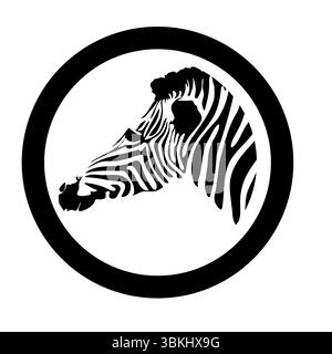 Zebra Head Silhouette in Circle Frame Illustration. An  illustration created using stylized stripes to form the distinctive features of the animal. Stock Vector