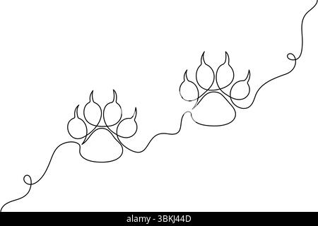 Dog paw one line drawing minimalist vector illustration Stock Vector