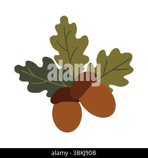 Vector acorn, oak fruit isolated on white background. Illustration for autumn design, textile, children's playroom decoration or greeting card, autumn Stock Vector