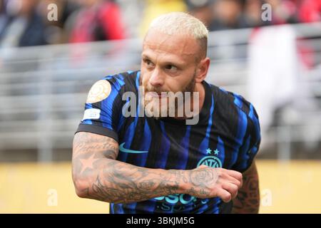 Federico Dimarco of Italy takes a corner kick during the FIFA World Cup ...