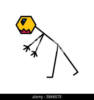 stick figure monster with hexagon head vector illustration Stock Vector