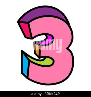 three or number 3 vector logo colorful playful design illustration Stock Vector