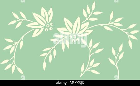 pastel green vector art branch illustration with vintage floral element Stock Vector