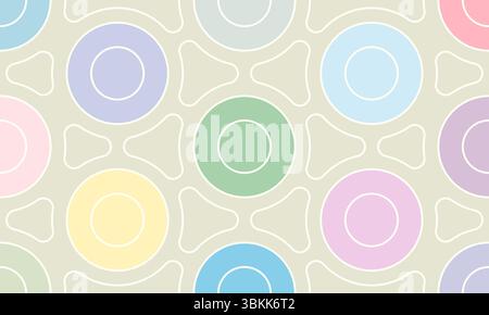 Pastel Geometric Pattern with Colorful Circles and Intersecting Lines, A Modern and Abstract Design for Creative Backgrounds and Textures. Stock Vector