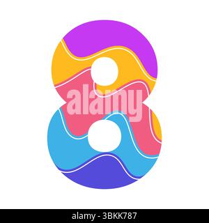 abstract art number 8 featuring bright pink, blue, yellow, and purple waves Stock Vector
