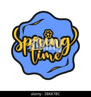 Spring Time logo blue yellow color design vector isolated on white background Stock Vector