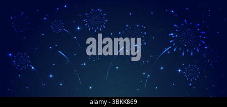 celebration fireworks explosion in the night sky vector illustration Stock Vector
