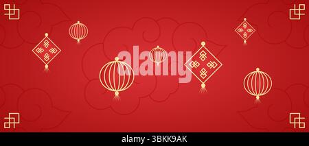 chinese new year cloud lantern ornament red gradient background Stock Vector