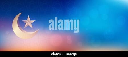 golden star crescent moon with islamic light bokeh background vector Stock Vector