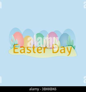easter day text with eggs leaf grass design vector illustration Stock Vector