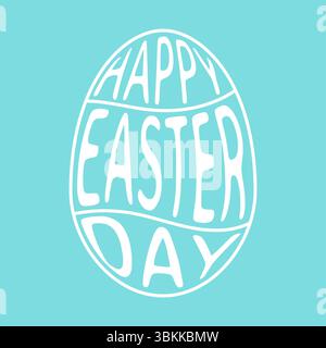 line egg with text happy easter day design vector isolated on blue pastel background Stock Vector