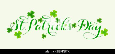 St Patricks Day handwriting design vector with shamrock leaf decoration Stock Vector