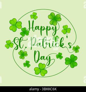 Happy St Patricks Day handwriting with leaf shamrock design vector Stock Vector