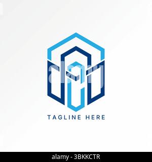 Logo design graphic concept creative premium vector stock image top sell initial NMC font line hexagon monogram pattern art tech fitness home building Stock Vector