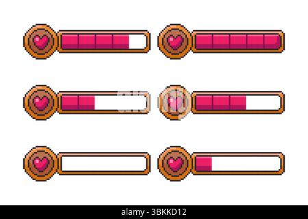 Pixel art Game Health Bars Set game asset design Stock Vector