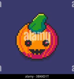 Pixel art scary pumpkin halloween theme game asset design Stock Vector