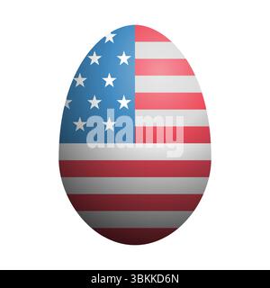 American Flag Easter Egg Vector Illustration. Easter egg decorated with the red, white, and blue stripes and stars. Stock Vector
