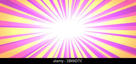 Vibrant vector illustration of a sunburst with pink and purple rays emanating from a central point Stock Vector