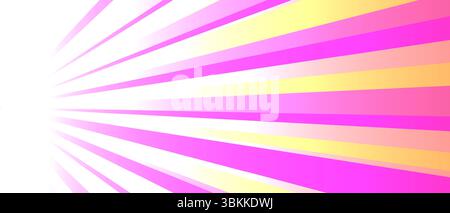 Dynamic vector illustration of a sunburst with pink, yellow, and white rays converging towards a vanishing point Stock Vector