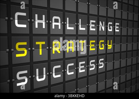 Strategy buzzwords on black mechanical board Stock Photo