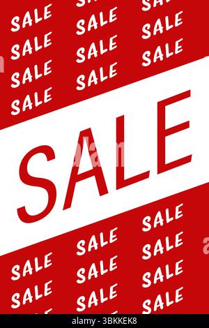 flat design graphic is featuring bold red and white diagonal bands with oversized red SALE text Stock Photo