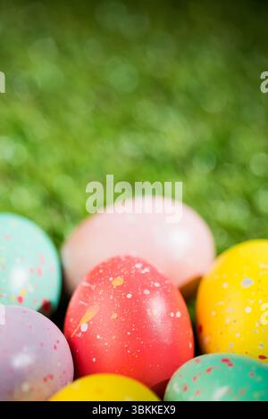 Various Easter eggs on grass Stock Photo