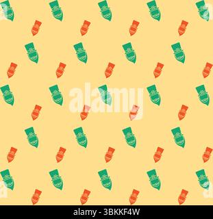 Flat pattern is showing bearded leprechaun heads with top hat in green orange on yellow background Stock Photo