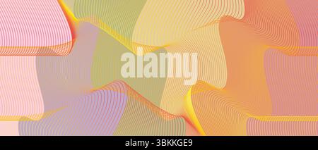 wave vector illustration featuring smooth flowing lines that intertwine and overlap against a vibrant multicolored background Stock Vector