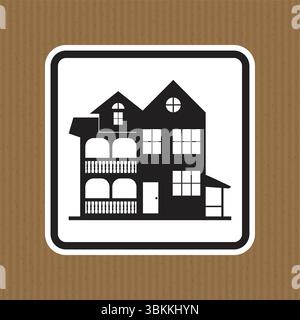 This black and white icon represents a stylish house featuring distinctive architectural elements. Ideal for real estate, interior design, and home th Stock Vector
