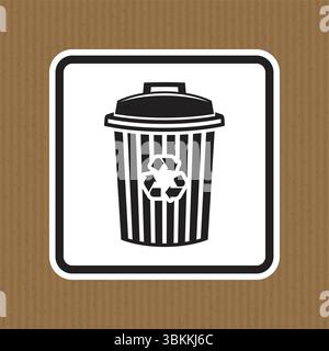 This image features a black and white recycling bin icon set against a textured brown background, symbolizing eco-friendly waste management and sustai Stock Vector