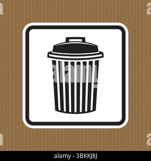 Simple black and white trash can icon on a brown background, ideal for illustrating waste management concepts, environmental campaigns, or cleaning to Stock Vector