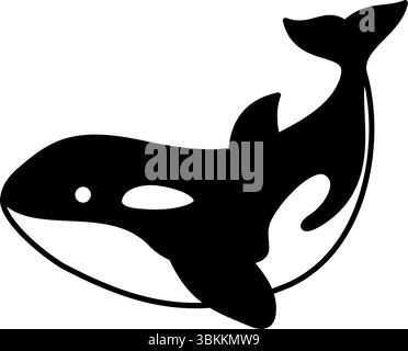 Isometric line art illustration of an orca whale, simple summer ocean animal icon, black and white, Vector Illustration Stock Vector