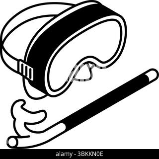 Isometric line art illustration of snorkel and diving mask, simple summer marine sports gear, black and white, Vector Illustration Stock Vector