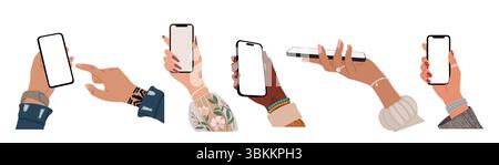 Set of Different Hands holding mobile phone. Stock Vector