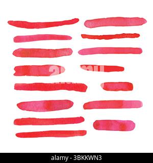 Pink watercolor brush strokes. Abstract grunge color paint textures. Banner art collection. Multicolored aquarelle stains border template Stock Vector
