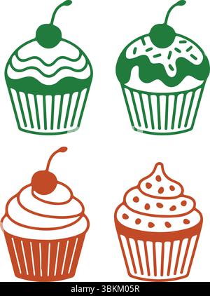 Cherry Cupcake Illustrations Stock Vector