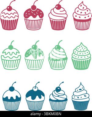 Cherry Cupcake Illustrations Stock Vector
