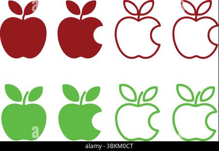 Apple with Bite Mark Icon Set Stock Vector