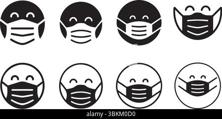 Surgical Mask Emoji Icons Stock Vector