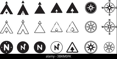 North Direction Compass Pointer Icon Set Stock Vector