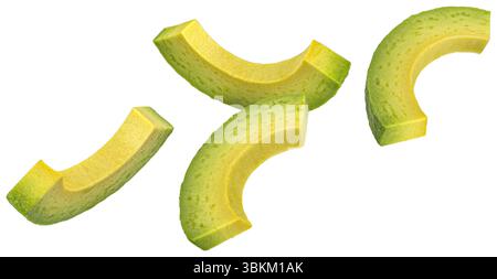 Falling avocado slices isolated on white background Stock Photo