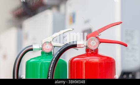 fire extinguishers available in fire emergencies. Stock Photo