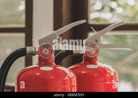 fire extinguishers available in fire emergencies. Stock Photo