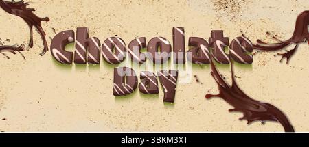 Chocolate Day Design – Liquid Wave Background with Sweet Typography Vector Illustration. Stock Vector
