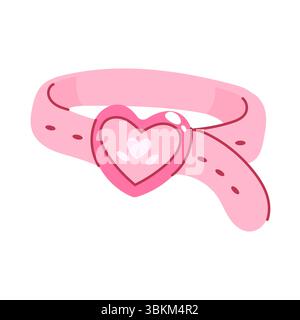 Vector of pink belt with heart-shaped buckle. Western themed and feminine, great for stickers or girly designs. Stock Vector