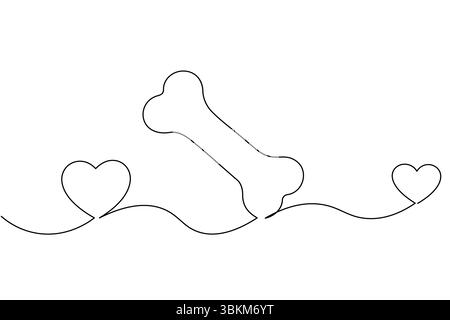Minimalist dog bone continuous line art isolated vector Stock Vector