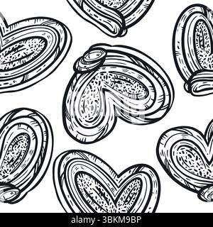 Seamless vector pattern of sweet buns, buns. All objects are hand-drawn in vector in gray. For printing on wrapping paper, fabric, for the design of Stock Vector