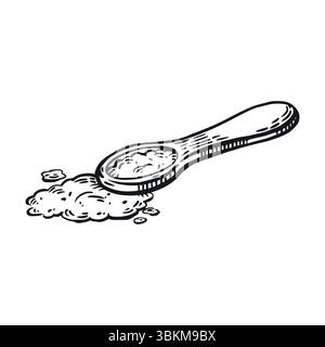 A teaspoon with sugar, salt, bulk product. Cooking. All objects are hand-drawn in vector. Vector illustration is suitable for printing on paper Stock Vector