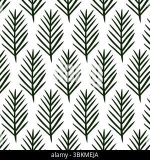 Pine tree branch Seamless pattern. Vector graphic line ink illustration. Floral botanical elements. Hand drawn line vector illustration. for package, Stock Vector