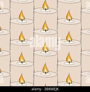 Candles closeup Seamless pattern. Vector graphic line ink illustration. Silhouette sign for logo, print, comics, fashion, pop art, boards, design, sti Stock Vector